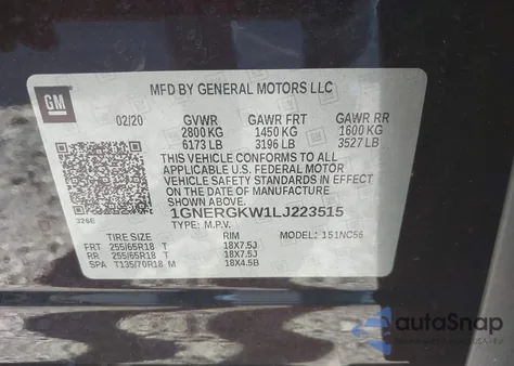 2020 Chevrolet Traverse Fwd Lt Cloth from USA, damaged, VIN 1GNERGKW1LJ223515